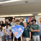 Berkeley Hall School Photo #7 - Members of 8th grade with their class shield, designed and created by students during the Shield Elective.