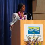 Berkeley Hall School Photo #9 - Recent Berkeley Hall graduate delivers a speech on stage during graduation.