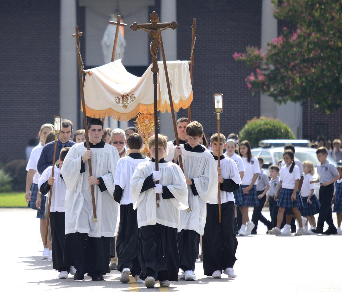 Carencro Catholic School Photo #1 - Students and faculty begin each school year with the celebration of the Eucharist. Following this Mass, a procession from St. Peter's Church brings the Blessed Sacrament to the St. Ann Chapel on the CCS campus. Students are encouraged to use the chapel as often as possible, especially following weekly opportunities for the Sacrament of Confession