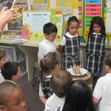 St. Peter's School Photo - Kindergarten students testing their Structure & Function STEM project-designing a house for the Three Little Pigs