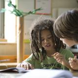 Greenfield Center School Photo #3 - 3rd grade students collaborate on an assignment. Small group, experiential project work is a primary focus at the Center School. However core academics---reading, writing and math are typically taught in groups of 5-9 students.