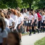 Montrose School Photo #6 - On the first day of school, returning students and faculty greet new schoolmates and teachers in a favorite tradition: the handshake line.