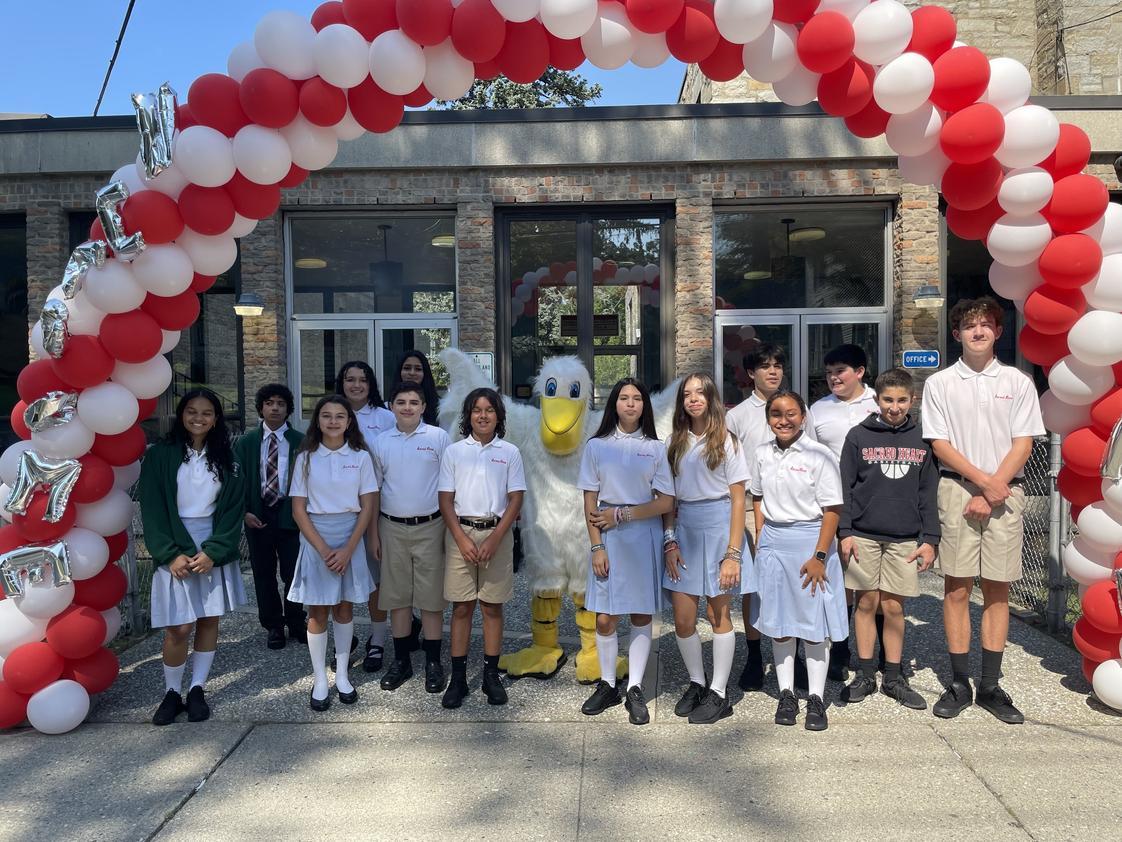 Sacred Heart School Photo #1 - 8th Graders, Class of 2024 with Patrick the Pelican, our school mascot.