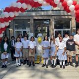 Sacred Heart School Photo - 8th Graders, Class of 2024 with Patrick the Pelican, our school mascot.