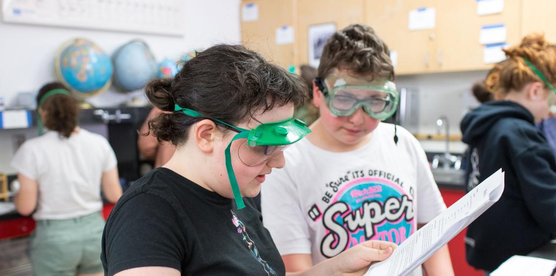Portland Jewish Academy Photo - PJA middle schoolers conducting science experiments.