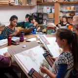 River Valley Waldorf School Photo #5 - 8th grade working on forced perspective drawings during art class.