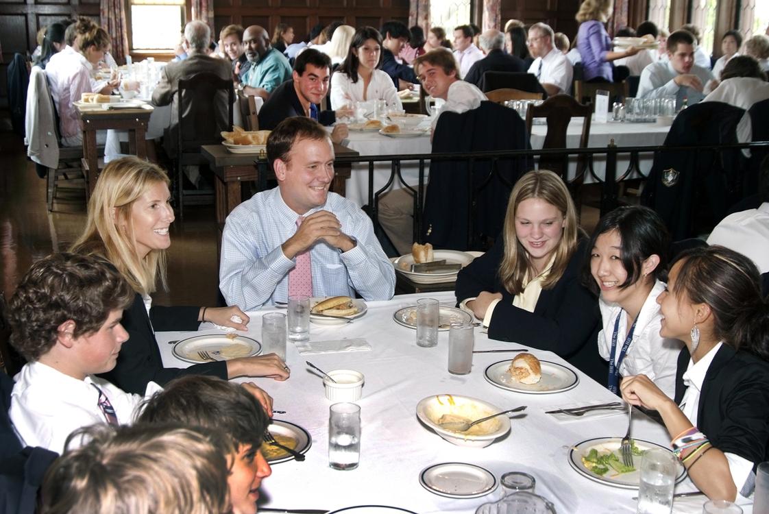The Hill School Photo - Faculty and students enjoy a meal together during one of Hill's seated lunches in the Dining Room.