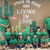 Kaufman Christian School Photo #2 - K-5 in this year's spirit shirt and underneath this year's theme, "Living in Love."