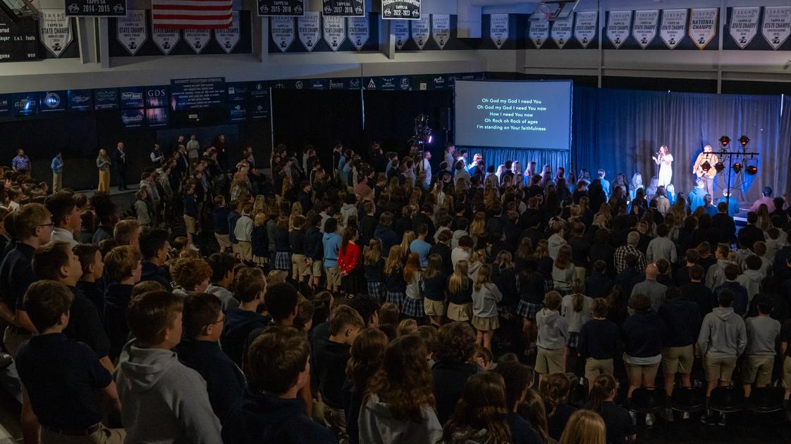 Liberty Christian School Photo #3 - Middle and Upper School students at Cross Exam, an annual event at Liberty where students get to hear from a guest speaker and musical group.