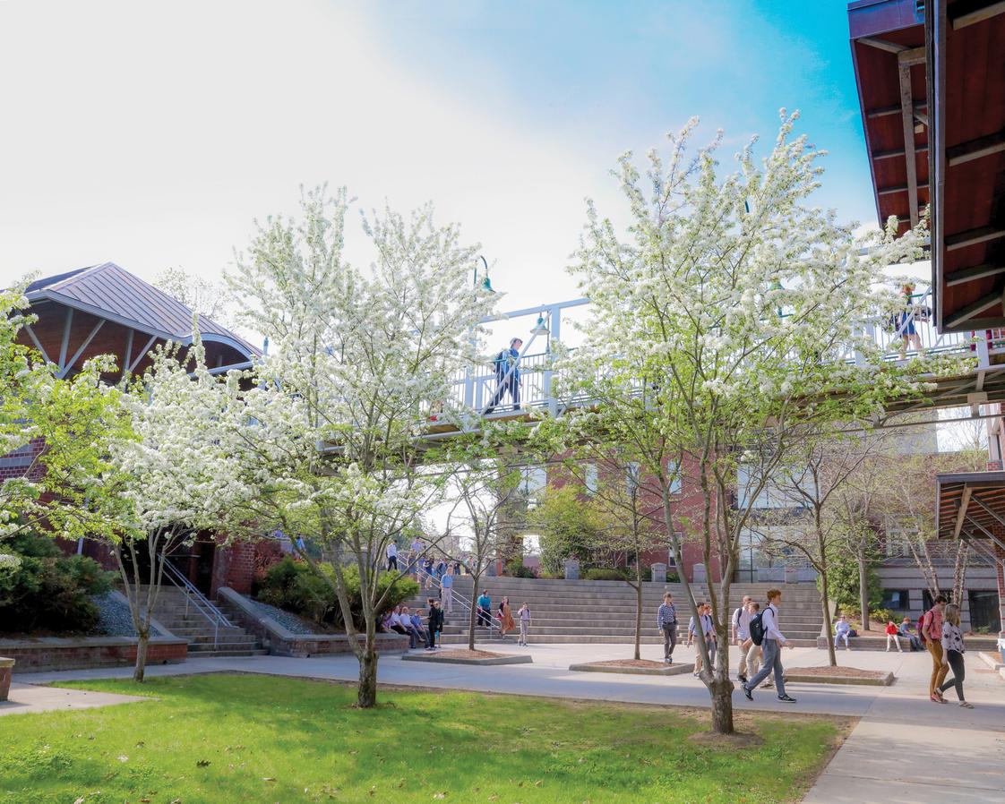 St. Johnsbury Academy Photo - Streeter Bridge overlooks our outdoor amphitheater and is the entrance to Streeter Hall which houses our STEM program, our Career and Technical Education program and our Dining Hall.