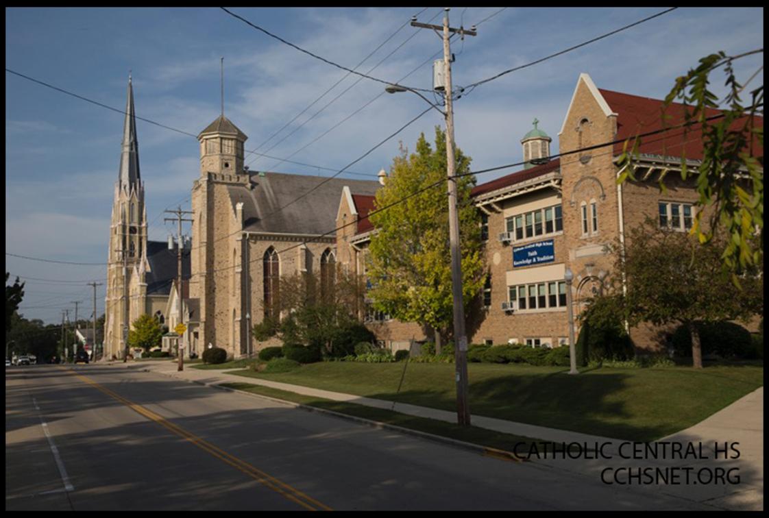 Catholic Central High School Photo #1 - Catholic Central's Main High School Campus from the street. Located in Burlington, Wisconsin, CCHS offers a fine selection of college prep classes to help prepare students for the next step in their education.