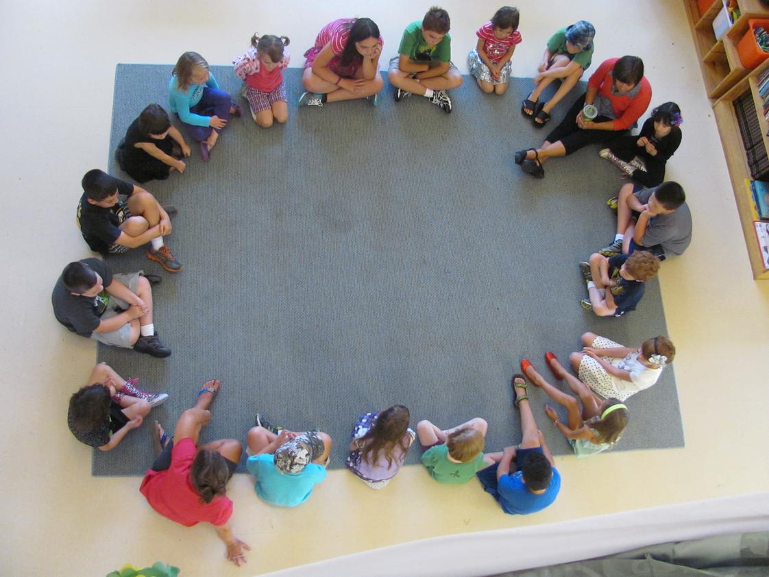 Boxberry School Photo - Morning Meeting. Every Monday, Wednesday and Friday students participate in Morning Meeting - where they greet one another, share news worthy events that are exciting to them, and also play a quick game before snack time and morning academics.