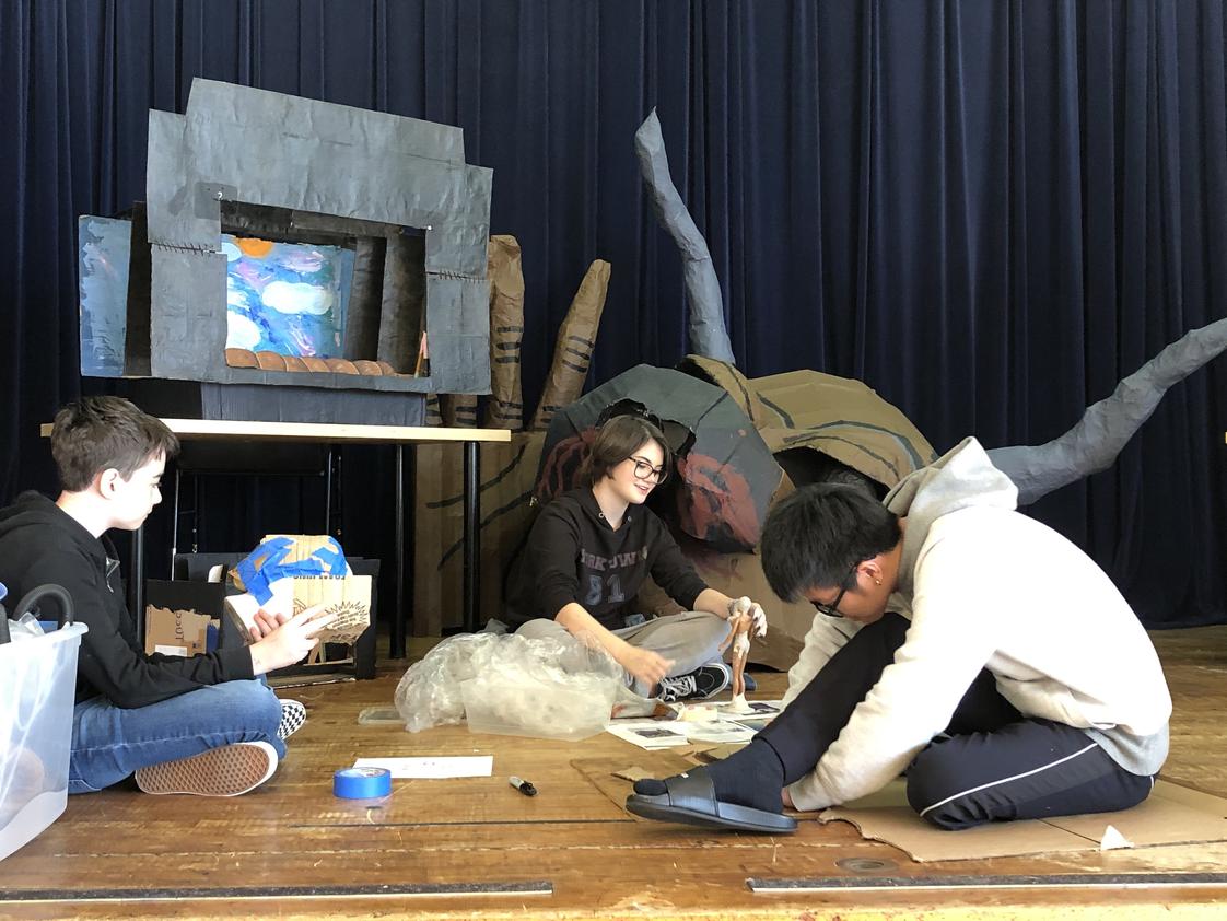 Waldorf High School Of Massachusetts Bay Photo #1 - Students working on their projects for the theater arts workshop. At Waldorf High School, there are many opportunities to be involved in theater and drama productions.