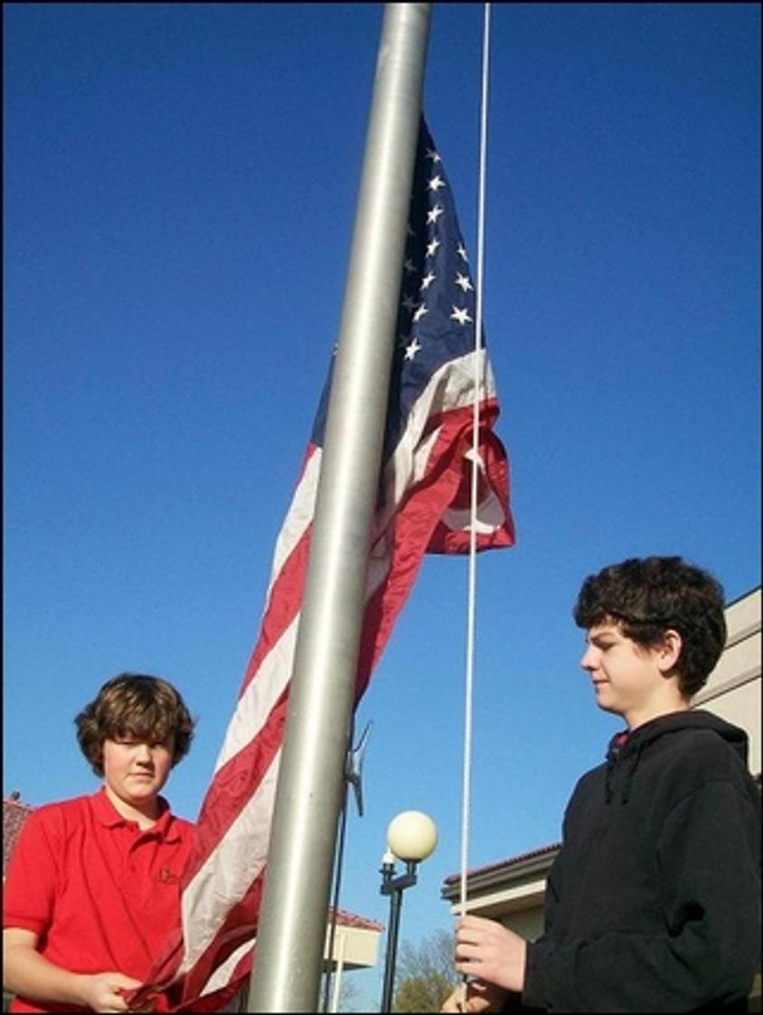 St. Johns Lutheran School Photo #1 - Raising the American and Christian flags to begin the day at St. John's Lutheran School.