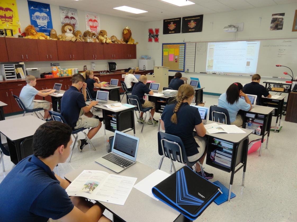 St. Marks Lutheran School Photo #1 - St. Mark's Lutheran School uses current technology to enhance students' education. Pictured: students using Google Chromebooks and interactive projector