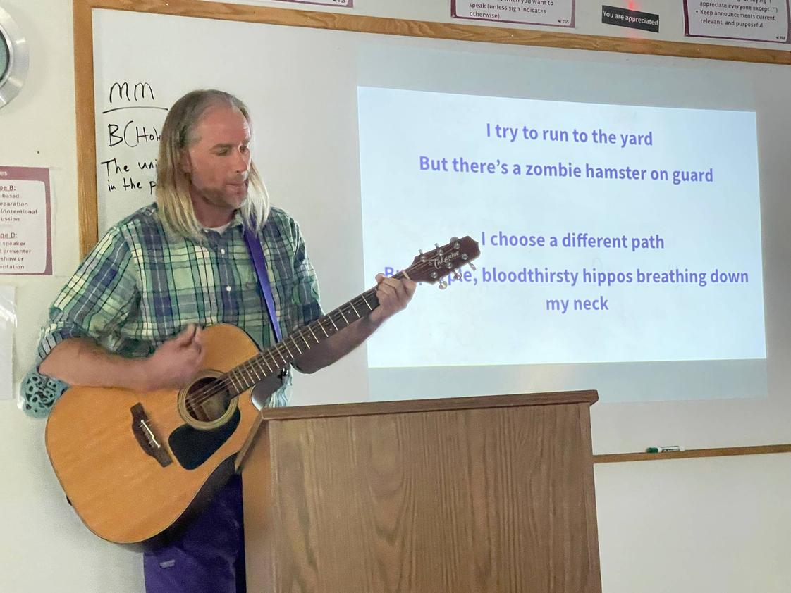 Temple Grandin School Photo #21 - Holm accepts a songwriting challenge - learning through entertainment and engagement is an area where our staff shines.