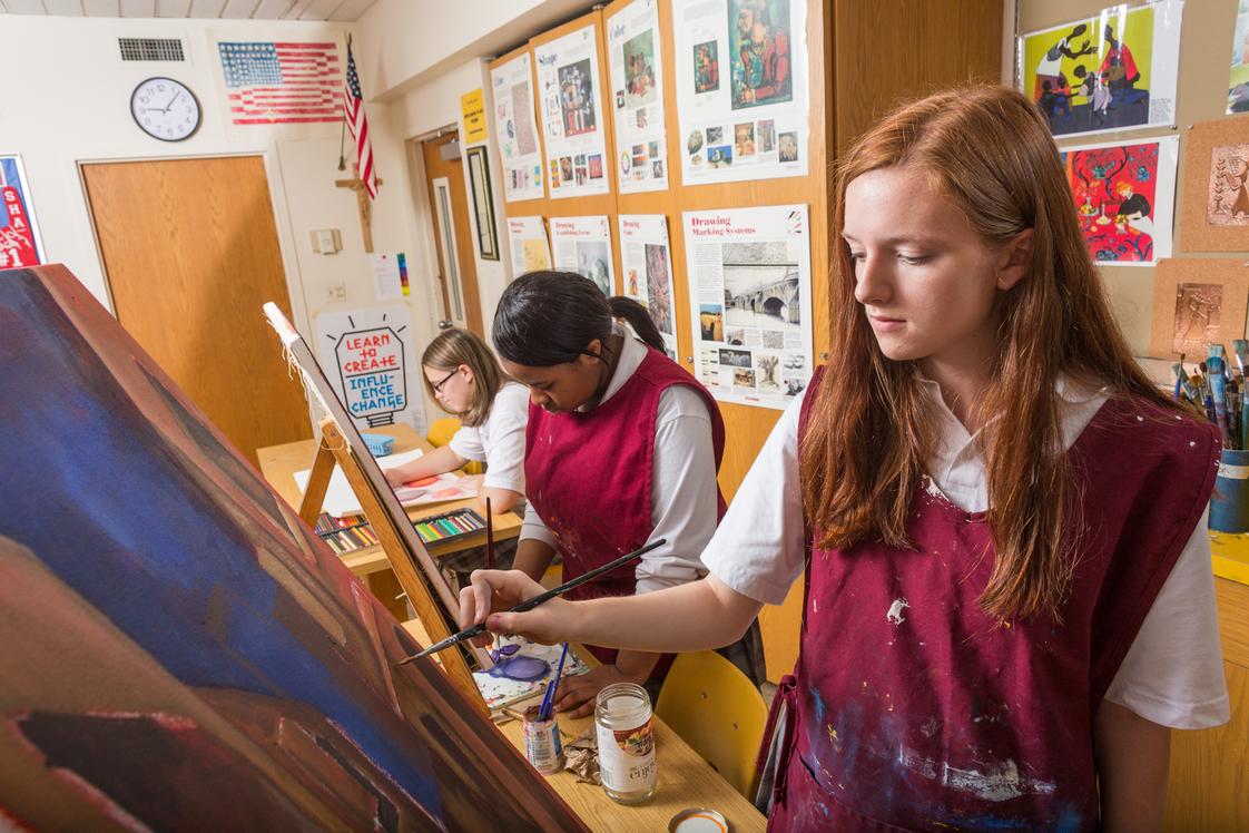 Sacred Heart Academy Photo - Students learn to work with many painting media such as acrylic, oil, and watercolor in this course that covers painting, design and visual concepts.